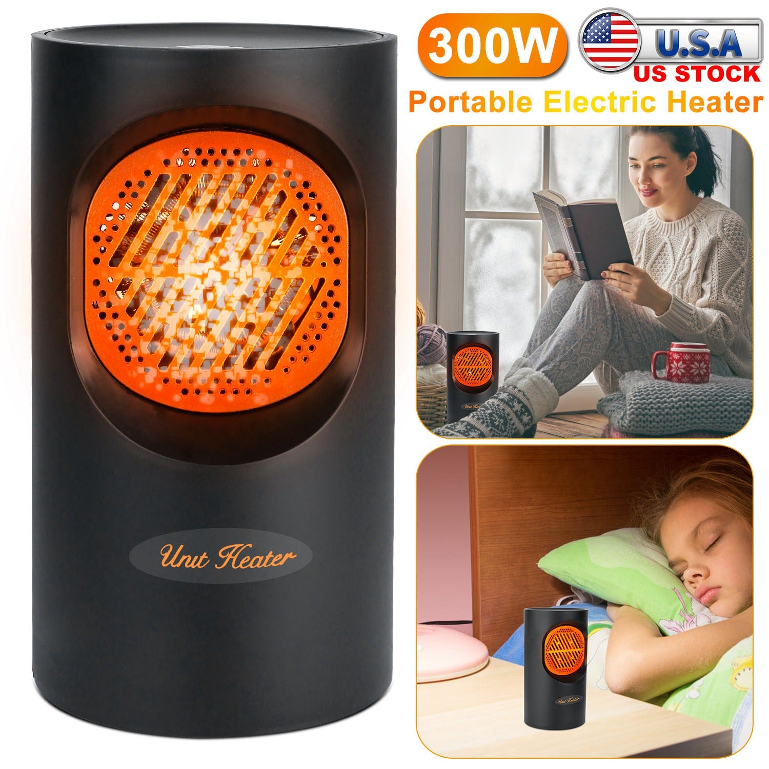 300W Portable Electric Heater Mini Heating Unit Fan Portable Floor Desktop Air Fan Heater For Office Dormitory Room