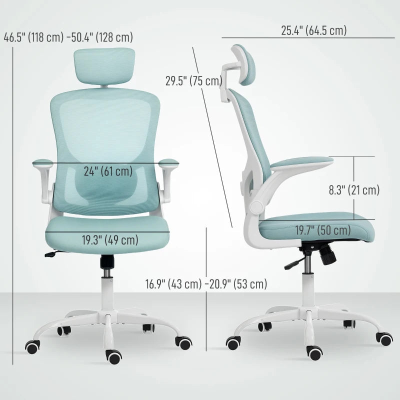 Ergonomic Office Chair, Mesh Desk Chair with Adjustable Headrest, Lumbar Support and Height, Tilt Function, Light Green