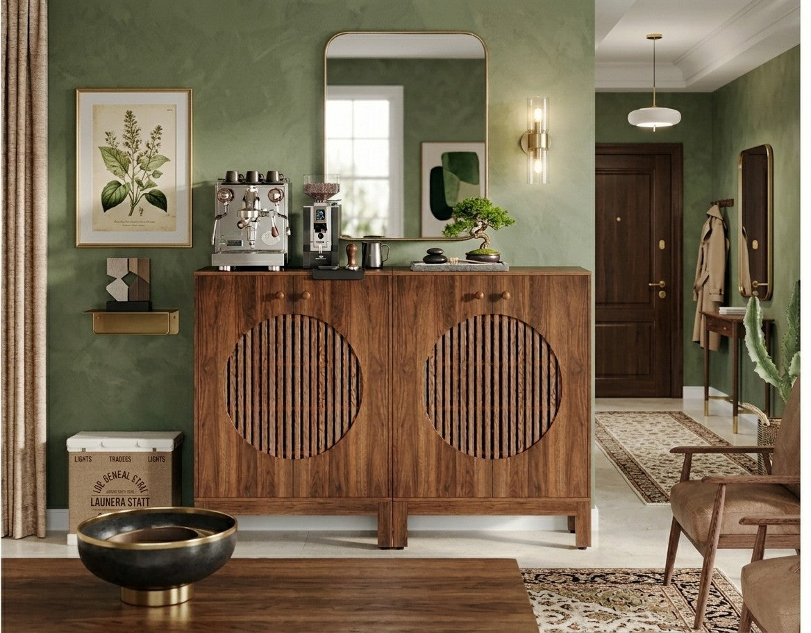 Farmhouse Wooden Sideboard Cabinet, Buffet Storage Unit with Flexible Shelving