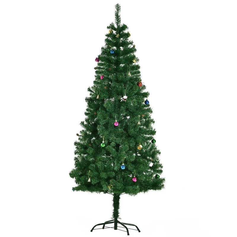 HOMCOM Green Artificial Christmas Tree with Ornaments, Holiday Xmas Decoration for Home, Office & Party