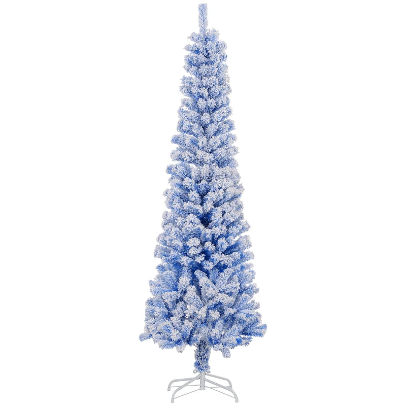 HOMCOM Flocked Pencil Christmas Tree with Realistic Branch Tips, Folding Metal Stand, Multicolor