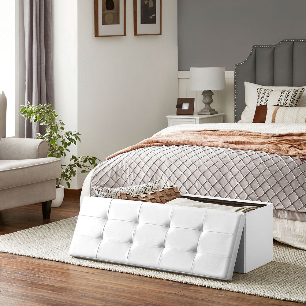 SONGMICS Folding Storage Ottoman Bench with Flipping Lid