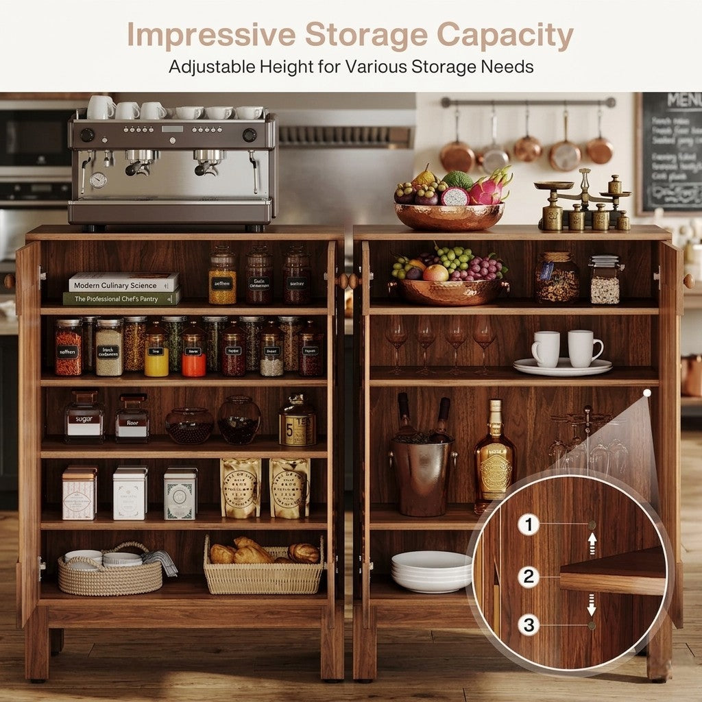 Farmhouse Wooden Sideboard Cabinet, Buffet Storage Unit with Flexible Shelving