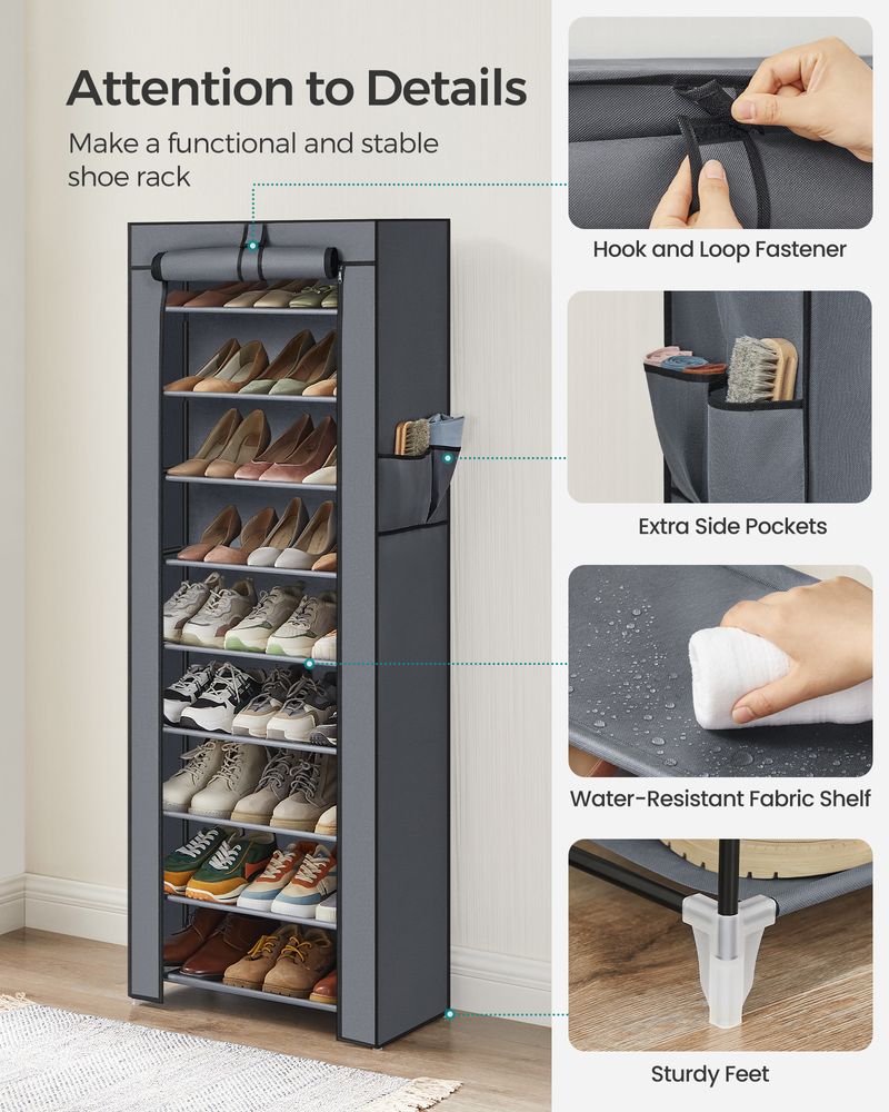 SONGMICS 9 Tier Shoe Rack with Nonwoven Fabric Cover