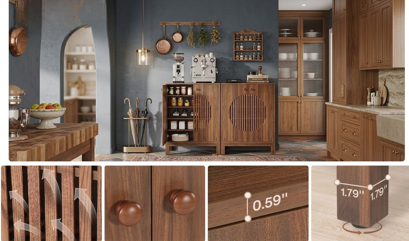 Farmhouse Wooden Sideboard Cabinet, Buffet Storage Unit with Flexible Shelving