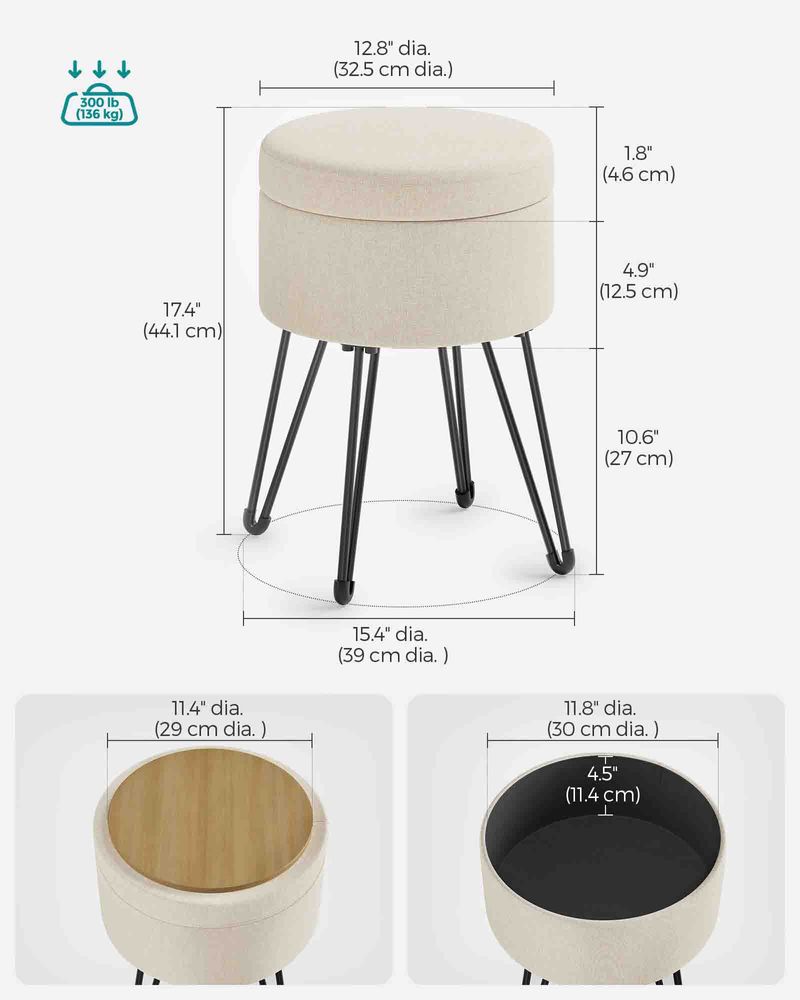 SONGMICS Small Ottoman Stool with Storage