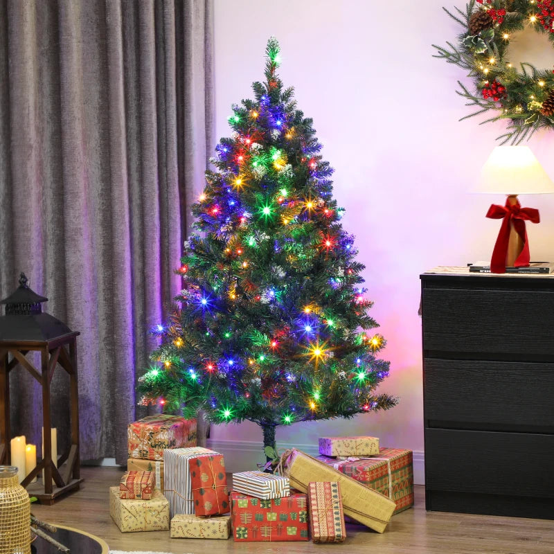 HOMCOM 6ft Frosted Pre-Lit Christmas Tree – Full Spruce with Dual Colour LED Lights, Hinged Design, Easy Assembly