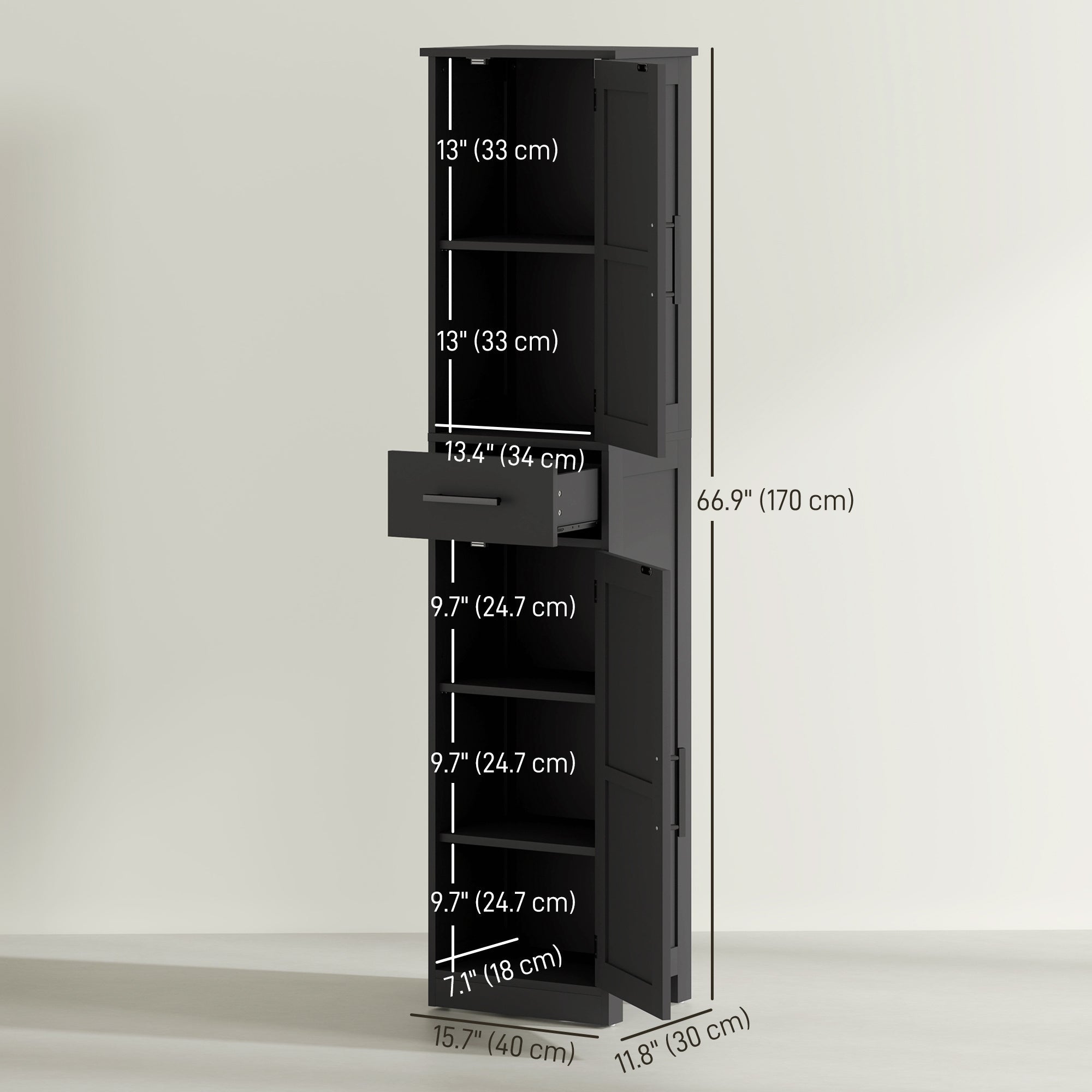 67" Tall Bathroom Storage Cabinet Narrow Bathroom Cabinet Black