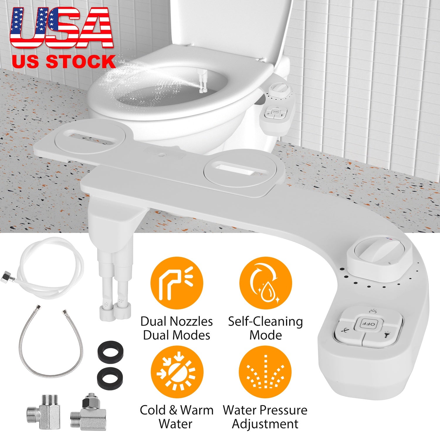 Bidet Attachment Non-Electric Fresh Cold Warm Water Bidet Sprayer Toilet Seat Attachment with Self Cleaning Dual Nozzles Temperature Water Flow Contro