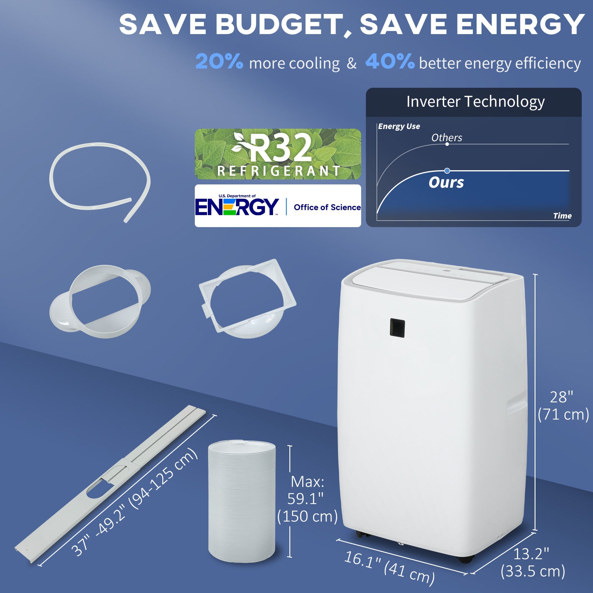 HOMCOM 12000 BTU Portable Air Conditioner, AC Unit with Cool, Dehumidifier, Fan, 550 Sq. ft, 24H Timer On Off, Window Kit