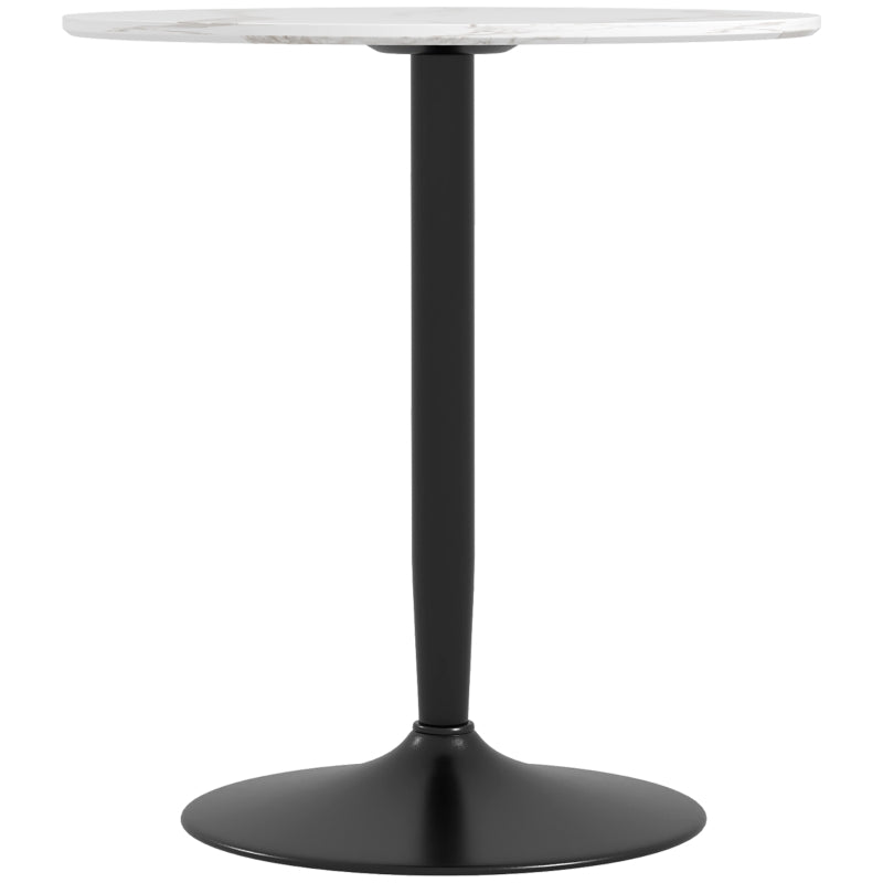 Modern Kitchen Table for 2 People, Round Dining Table with Steel Base for Living Room, Dining Room, White Marble