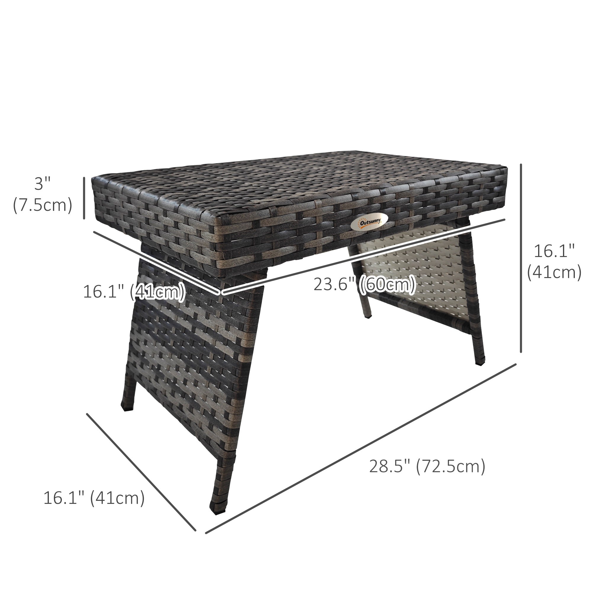Outsunny Rattan Foldable End Table Outdoor Metal Frame Patio Wicker Coffee Table for Poolside Lawn Garden Mixed Grey