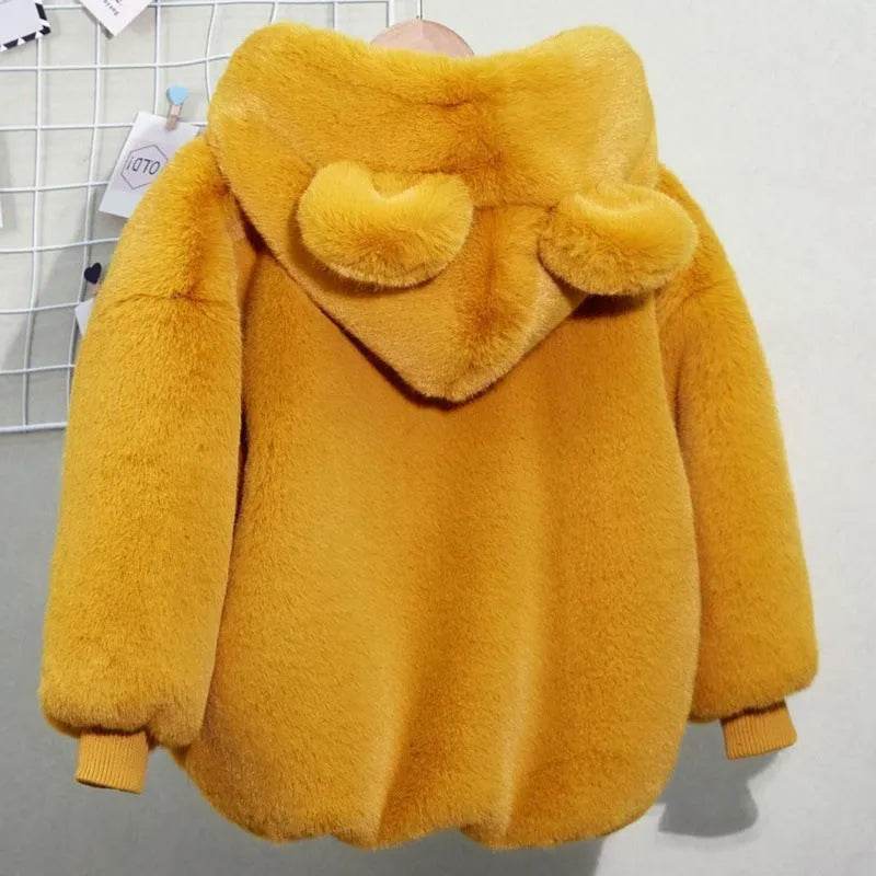 Autumn Winter Thickening Children's Cartoon Fur Hoodie Jacket