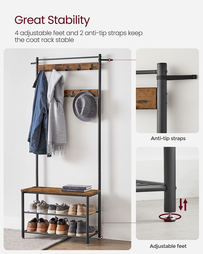 VASAGLE Coat Rack with Shoe Storage Bench