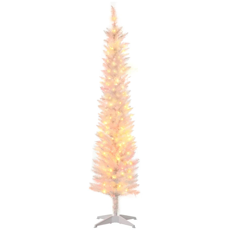 HOMCOM 6ft Pre-Lit Pencil Artificial Christmas Tree – Colourful Surface Tips with Colourful LED Lights, White