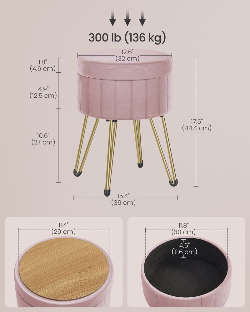 SONGMICS Small Vanity Stool Chair with Storage