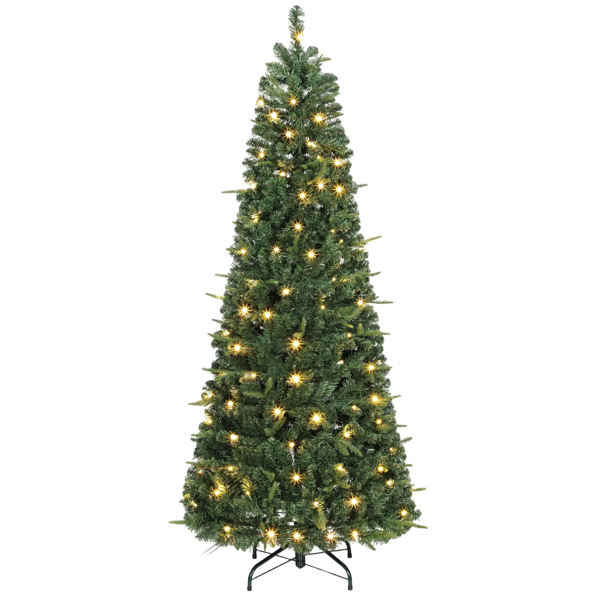 HOMCOM 7FT Prelit Pop Up Artificial Christmas Tree, Collapsible Green Xmas Tree with Warm White LED Lights and Metal Stand