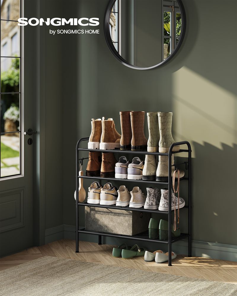 SONGMICS Shoe Rack with 4 Side Hooks, Holds 10 Pairs of Shoes