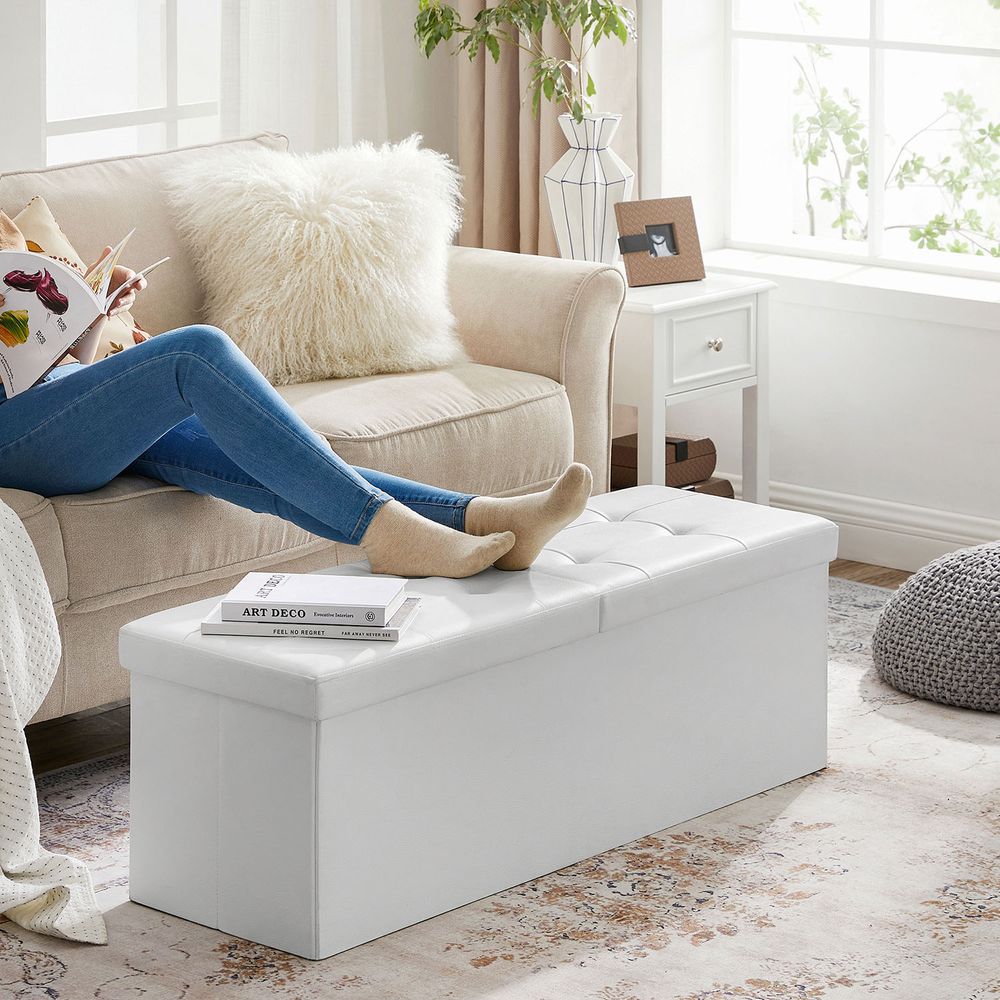SONGMICS Folding Storage Ottoman Bench with Flipping Lid