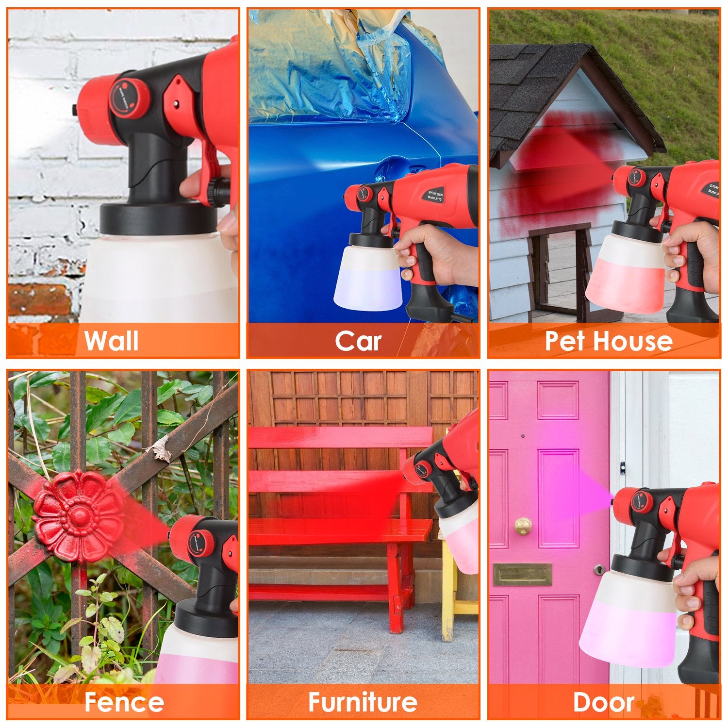 Electric Paint Sprayer HVLP Spray Painting Gun Handheld Painter with Different Spray Patterns 5 Nozzles 800ML Detachable Cup Flow Adjustable Length Ad