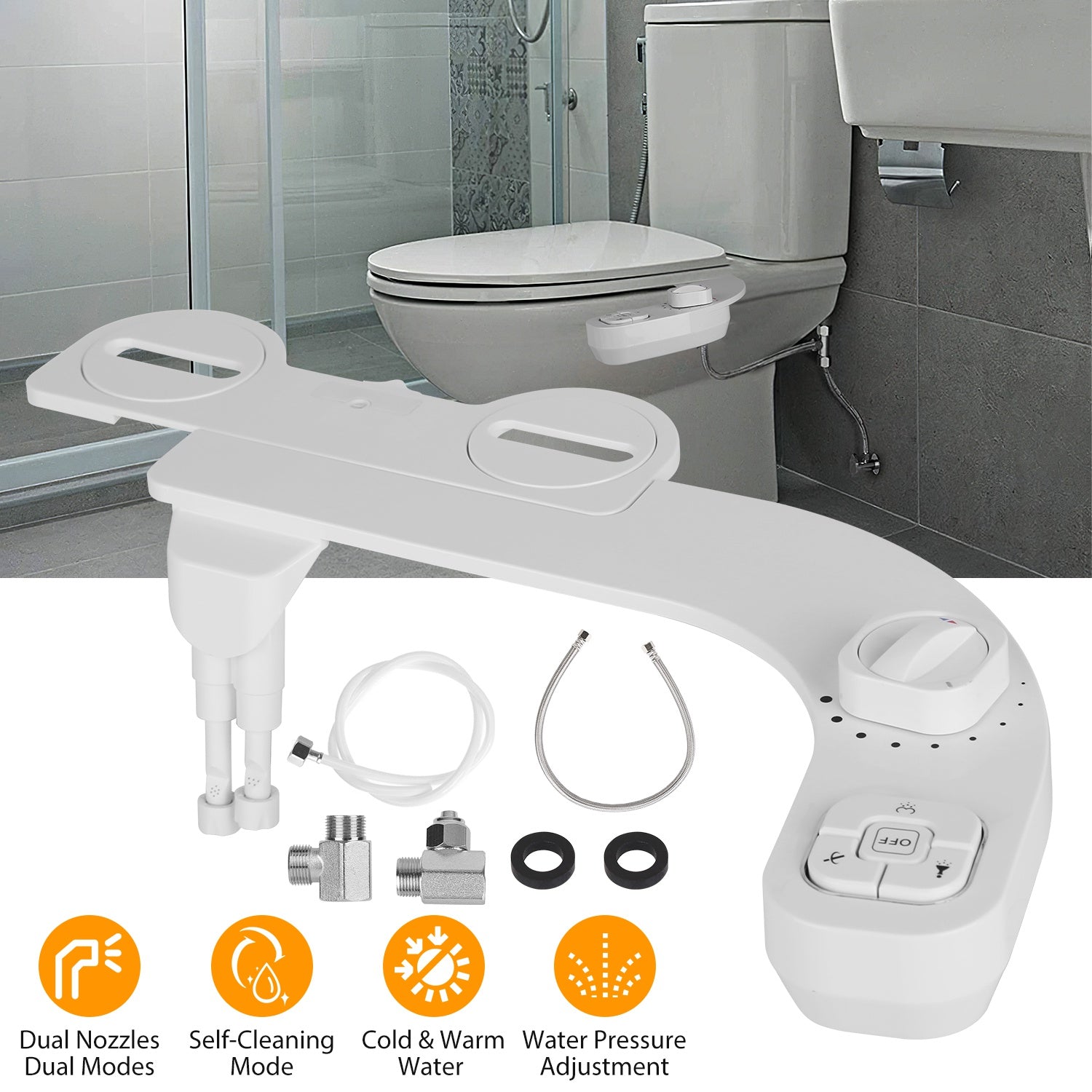 Bidet Attachment Non-Electric Fresh Cold Warm Water Bidet Sprayer Toilet Seat Attachment with Self Cleaning Dual Nozzles Temperature Water Flow Contro