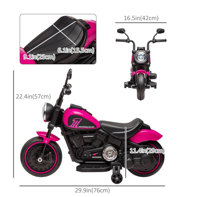 Aosom 6V Kids Motorcycle with Training Wheels, Foot Pedal, Headlight, Music, Forward/Reverse, Single-Button Start, Pink