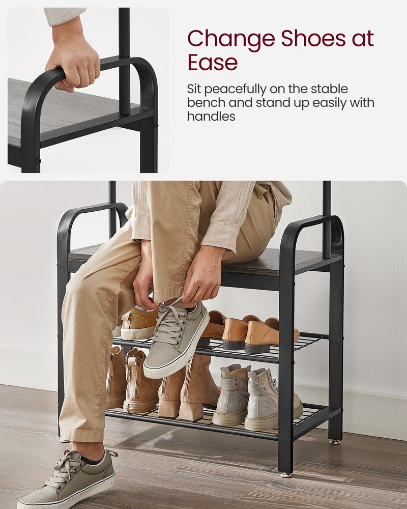 VASAGLE Industrial Coat Rack with Bench for Entryway