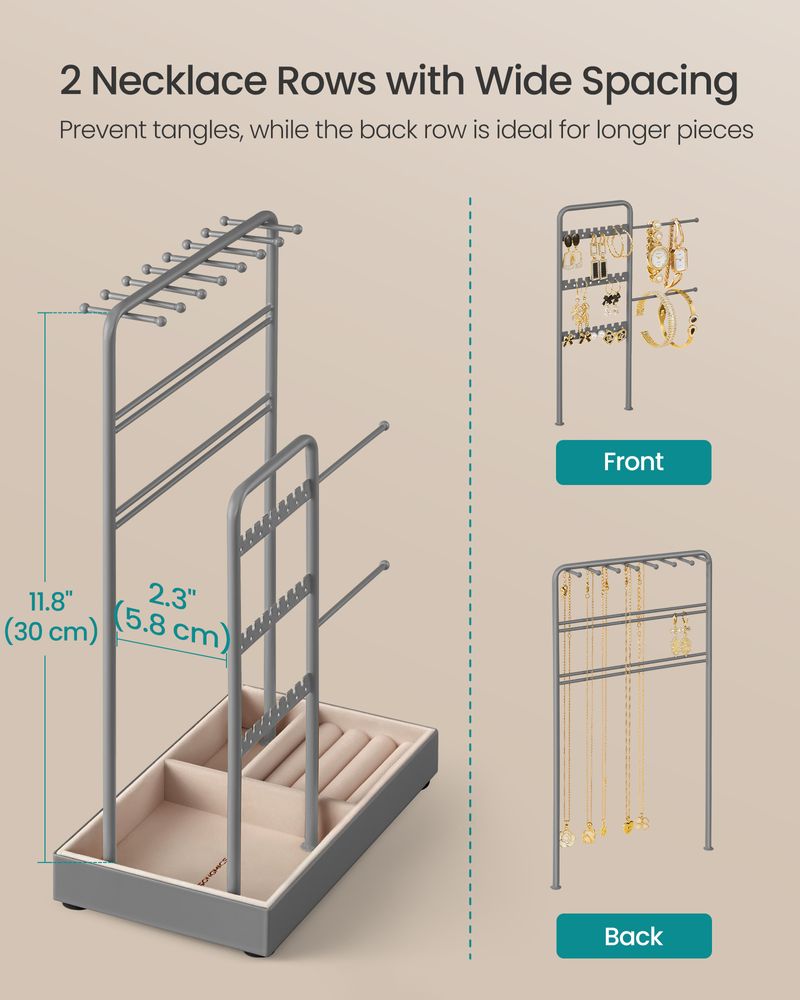 SONGMICS Jewelry Holder with Metal Frame and Velvet Tray