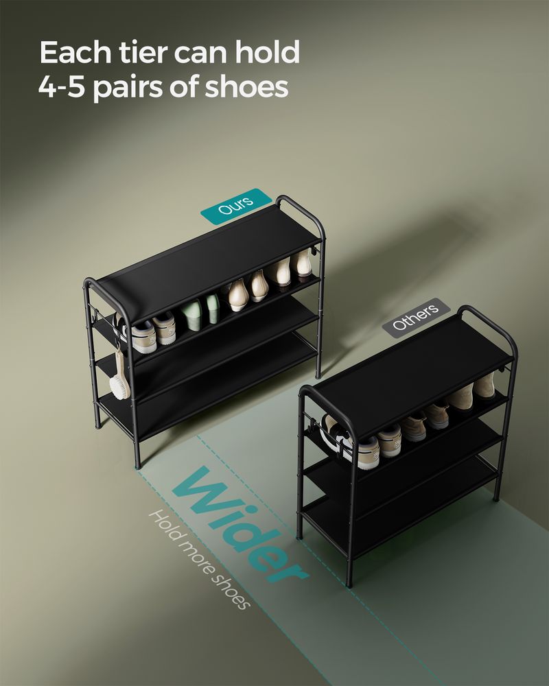 SONGMICS Fabric Shoe Rack with 4 Hooks Ink Black