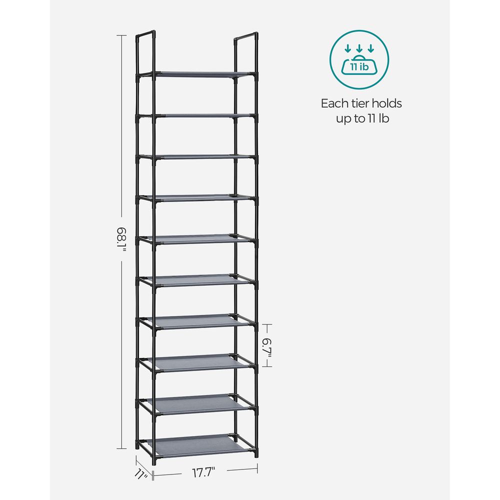 SONGMICS 10-Tier Shoe Shelf with Metal Frame