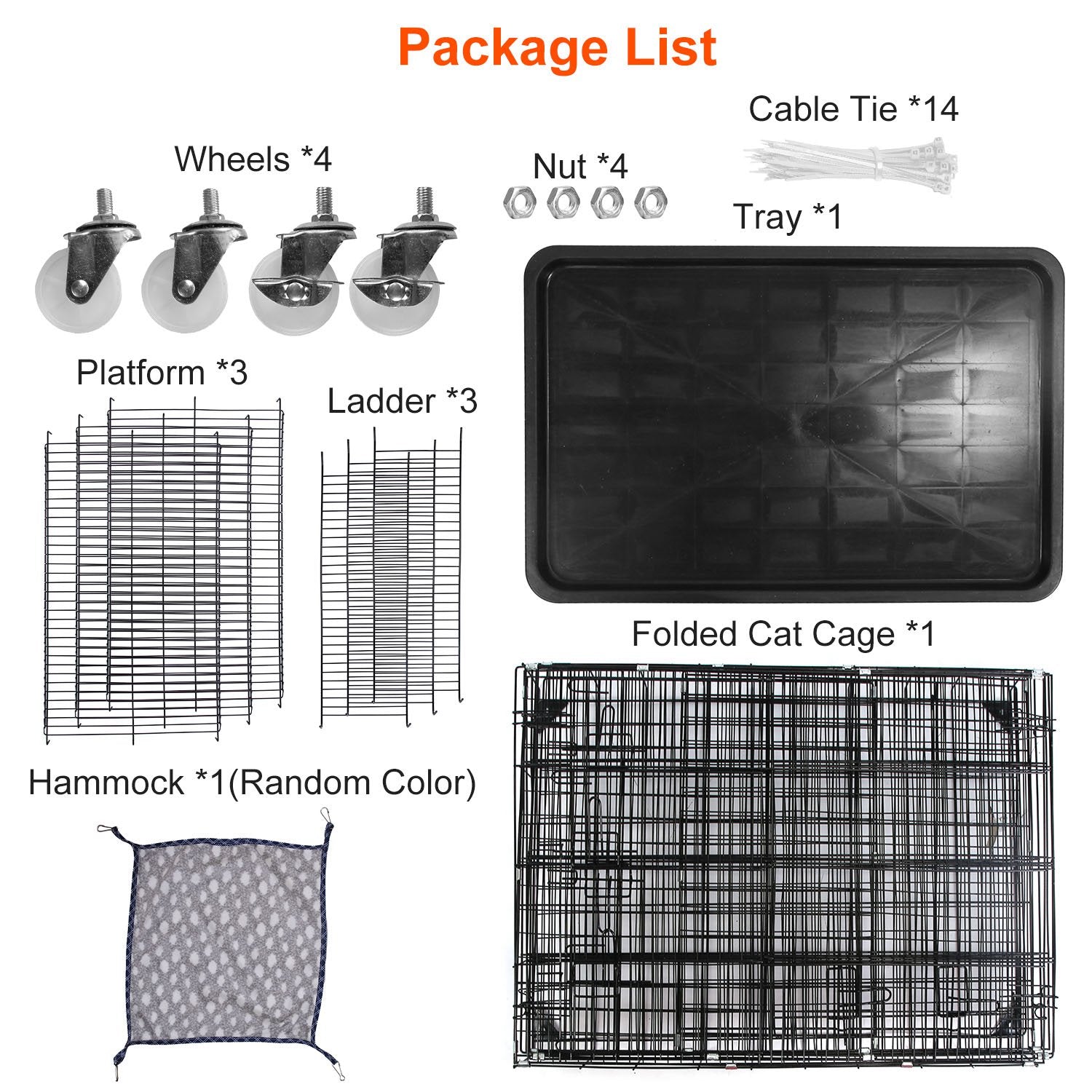 4 Tiers Cat Cage Rolling Metal Cat Playpen Enclosures Cat Kennel House Ferret Crate with 360° Lockable Wheels 3 Doors 3 Ladders Hammock