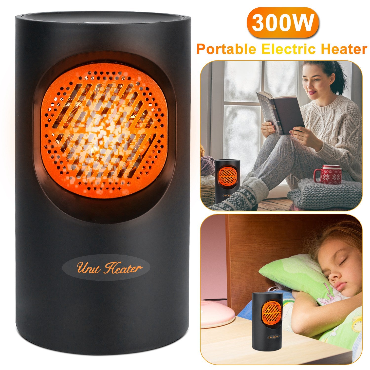 300W Portable Electric Heater Mini Heating Unit Fan Portable Floor Desktop Air Fan Heater For Office Dormitory Room