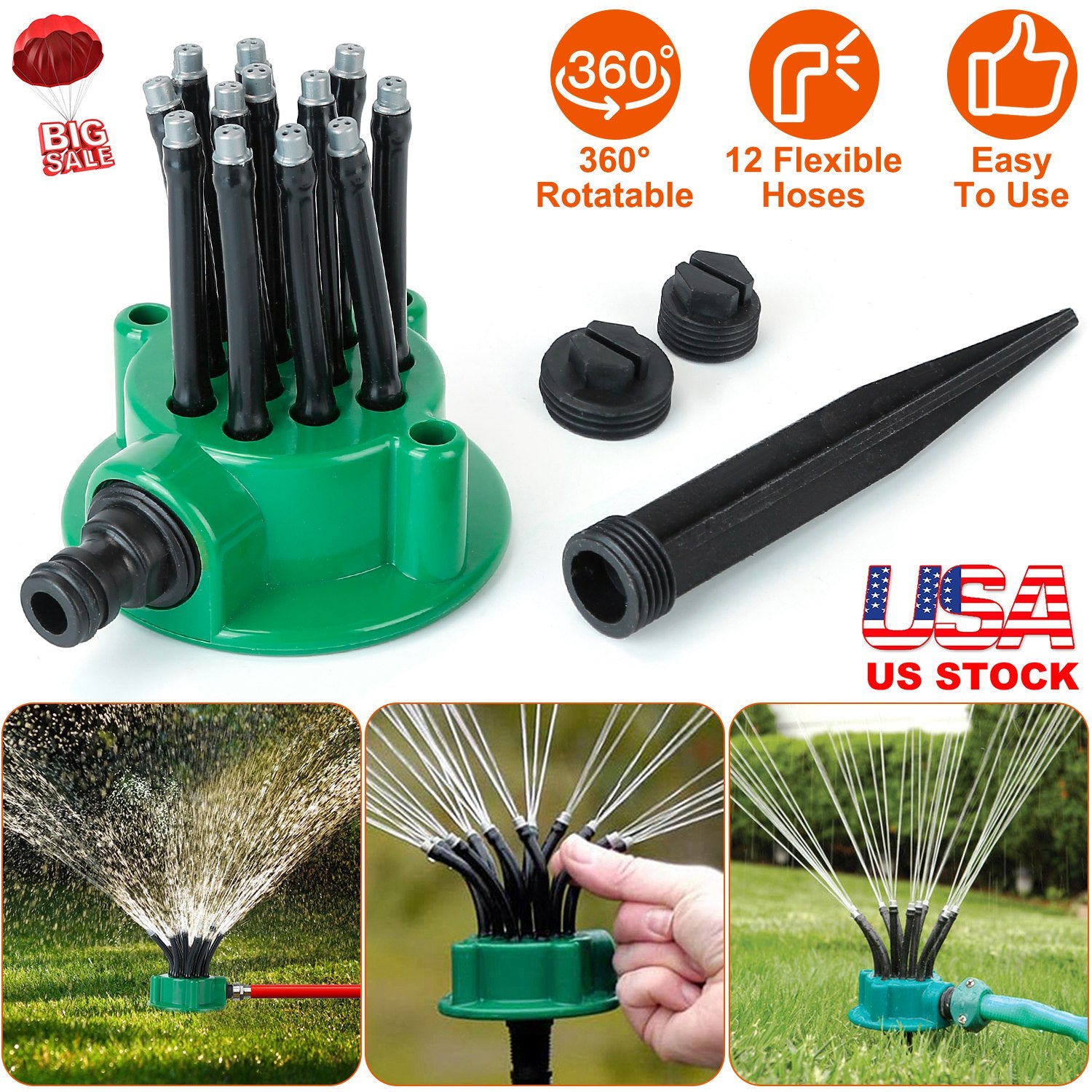 360° Flexible Lawn Sprinkler Automatic 12 Tubes Garden Water Irrigation Sprayers Garden Sprinkler