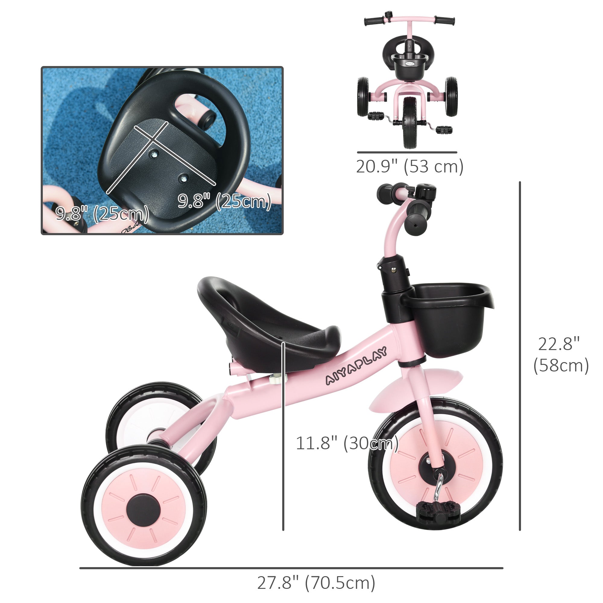 Qaba Kids Tricycle: Adjustable Seat 2-5 Years, Basket, Bell, for Girls/Boys, Pink, Toddler Trike