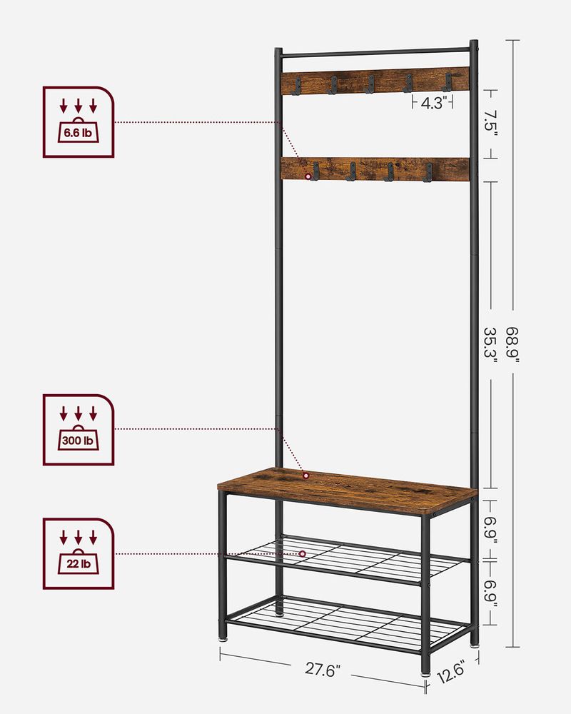 VASAGLE Coat Rack with Shoe Storage Bench