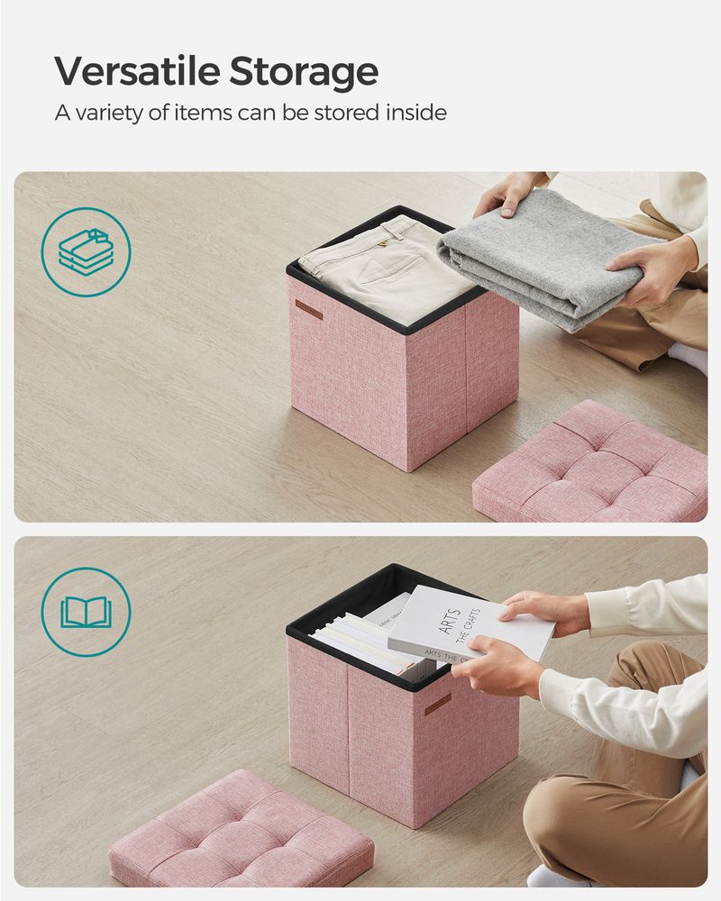 SONGMICS 11.8 Inches Small Folding Storage Ottoman Cube