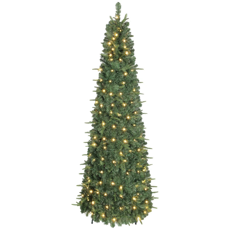 HOMCOM 7FT Prelit Pop Up Artificial Christmas Tree, Collapsible Green Xmas Tree with Warm White LED Lights and Metal Stand