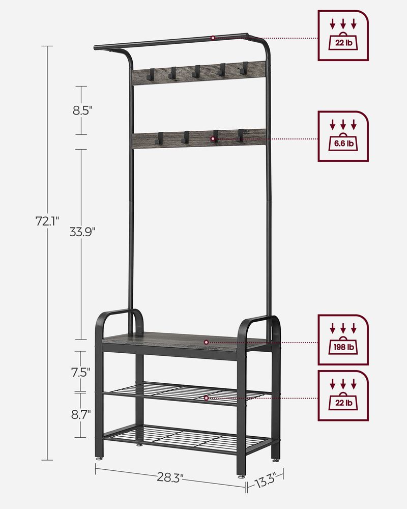 VASAGLE Industrial Coat Rack with Bench for Entryway