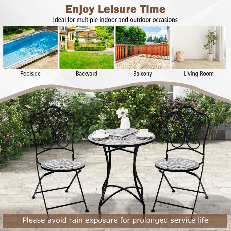 24" Patio Bistro Table with Mosaic Ceramic Tile Top & Heavy-Duty Metal Frame