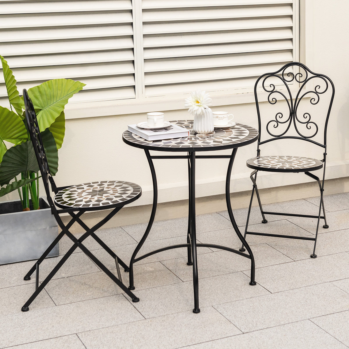 24" Patio Bistro Table with Mosaic Ceramic Tile Top & Heavy-Duty Metal Frame