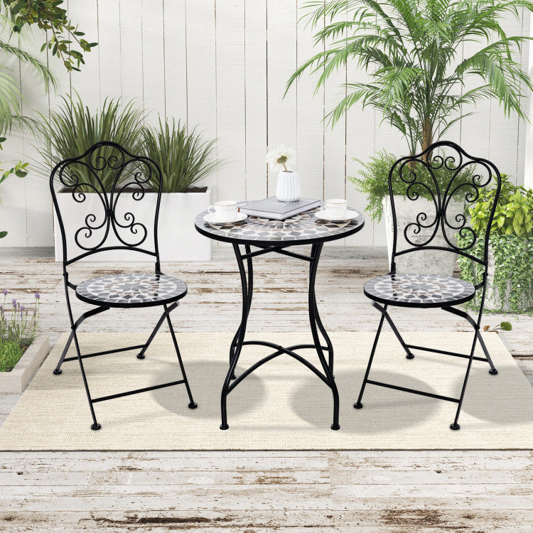24" Patio Bistro Table with Mosaic Ceramic Tile Top & Heavy-Duty Metal Frame