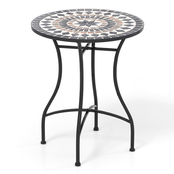24" Patio Bistro Table with Mosaic Ceramic Tile Top & Heavy-Duty Metal Frame