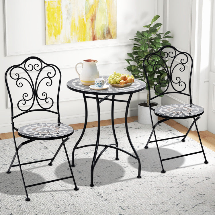 24" Patio Bistro Table with Mosaic Ceramic Tile Top & Heavy-Duty Metal Frame