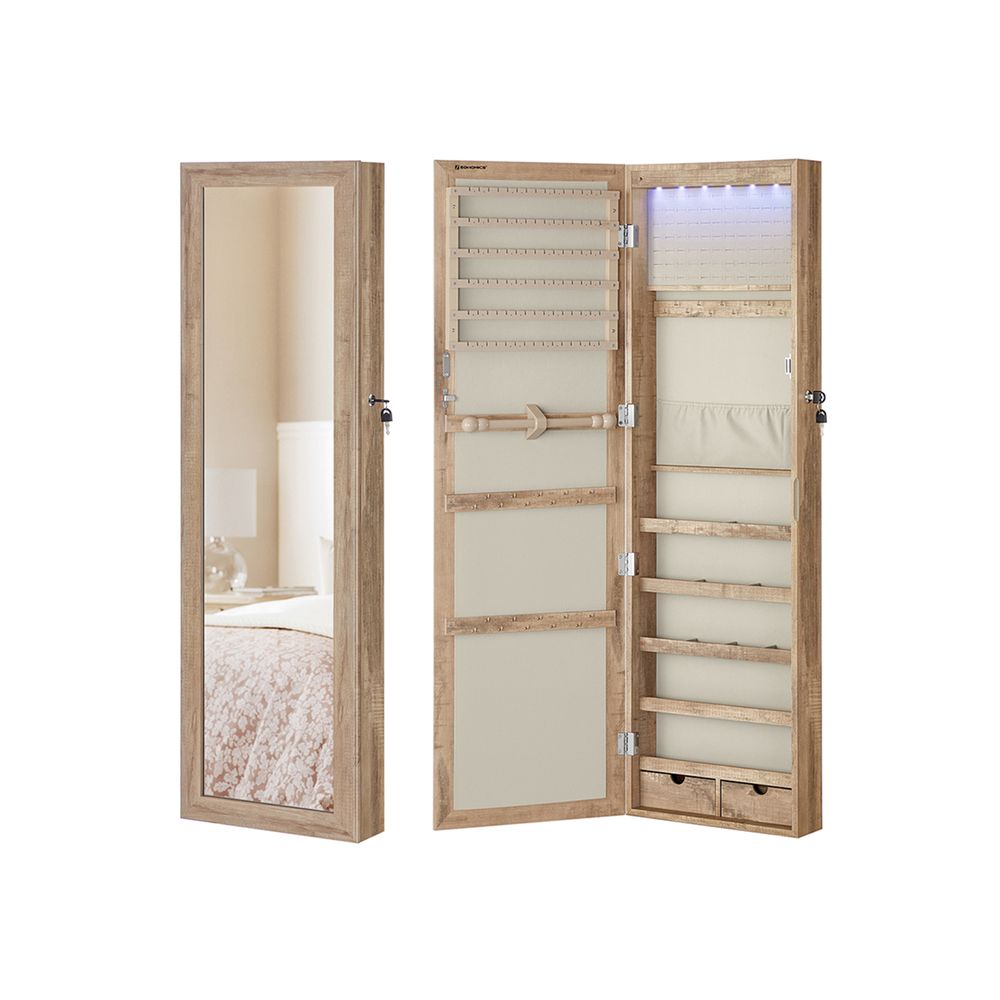 SONGMICS Lockable Wall or Door Mounted Jewelry Armoire Organizer with Mirror