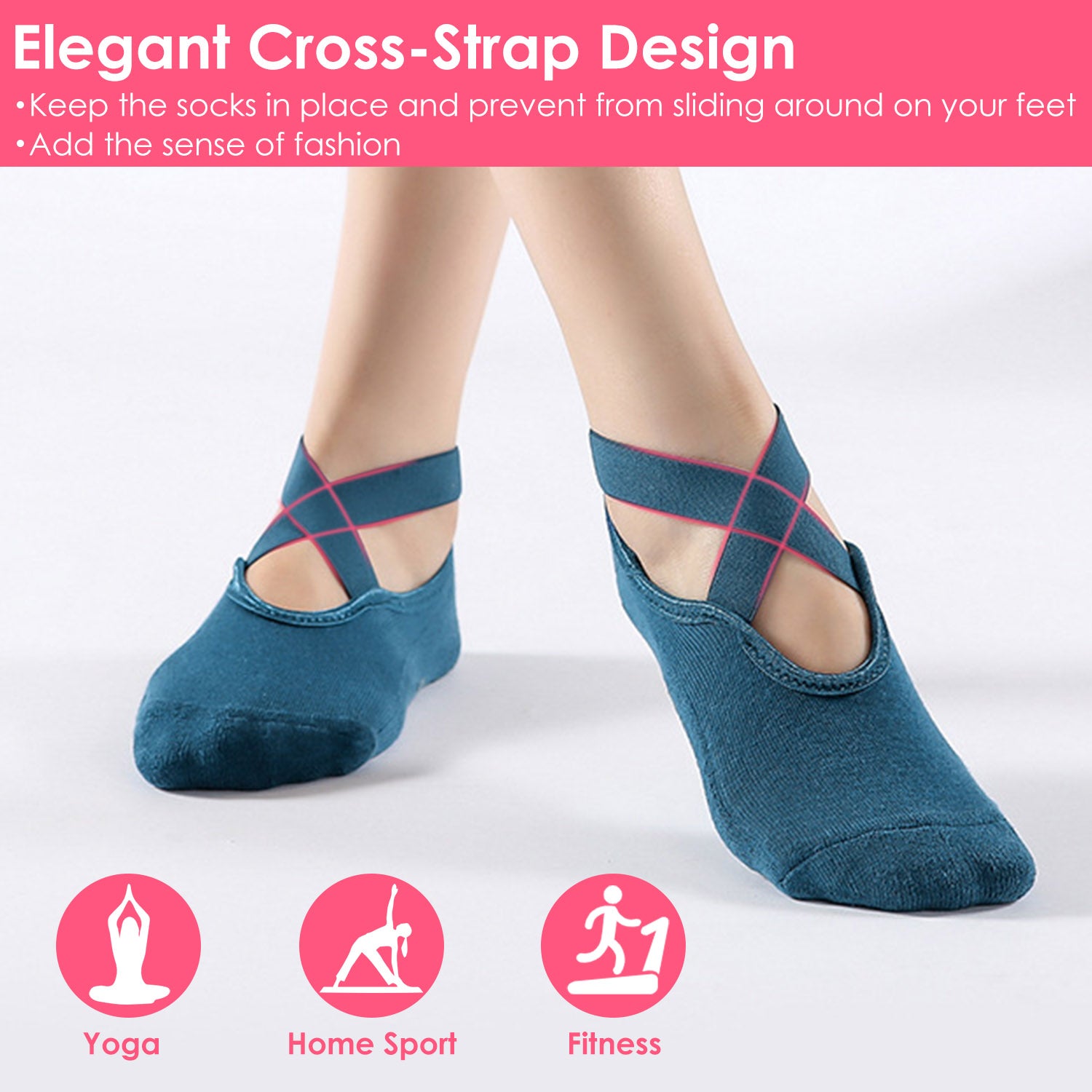 6 Packs Women Yoga Socks with Straps Non-Slip Grips for Pilates Pure Hospital Walking Dance Indoor