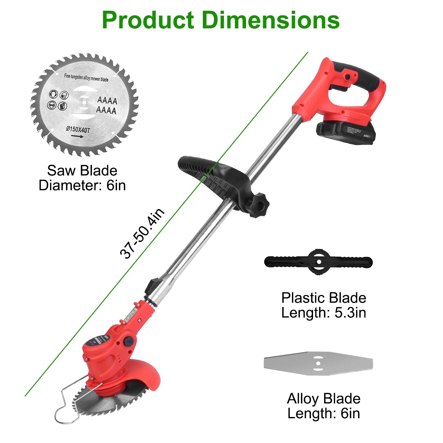 Electric Cordless Grass Trimmer Rechargeable Lawn Mower Weed Cutter with 2 Alloy Saw Blades 2 Alloy Blades 10 Plastic Blades 2 Rechargeable Batteries