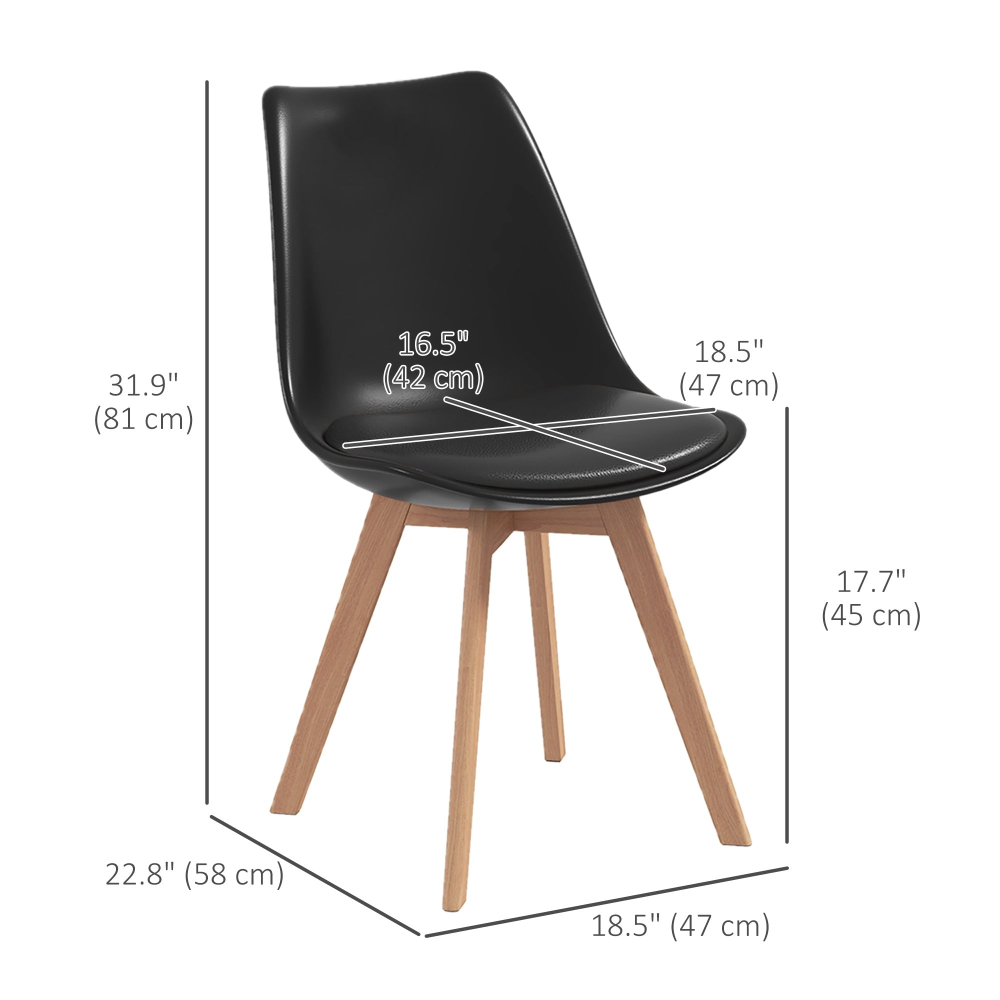 HOMCOM Modern Set of 4 Rubber Wood Dining Chairs PU Leather Cushion for Kitchen Living Room Bedroom