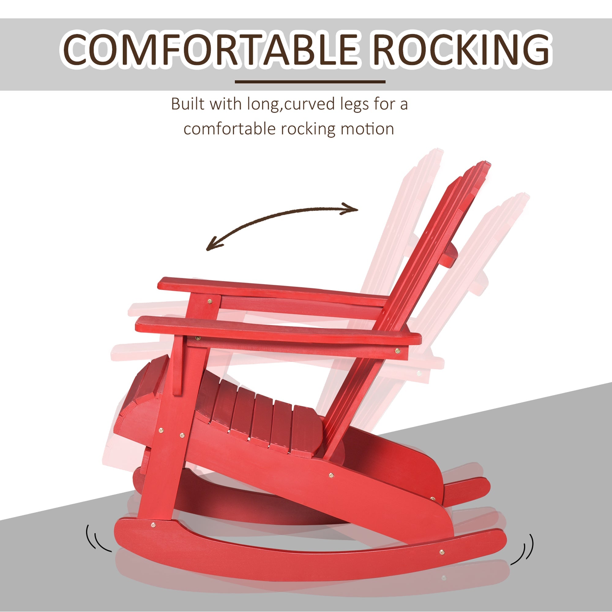 Outsunny Wooden Adirondack Rocking Chair with Slatted Wooden Design, Fanned Back, & Classic Rustic Style, Red