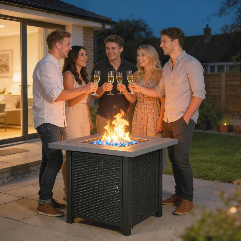 Propane Fire Pit Table, 28" 40000 BTU Outdoor Gas Fire Table with Lava Rocks and Lid, Black