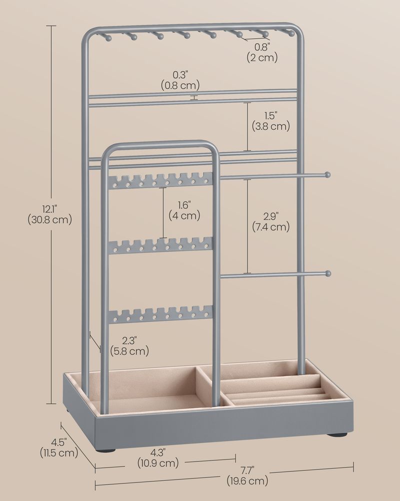 SONGMICS Jewelry Holder with Metal Frame and Velvet Tray